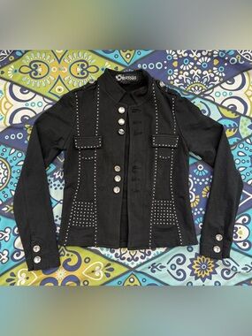 Obsessão Jeans Black Studded Military Jacket
